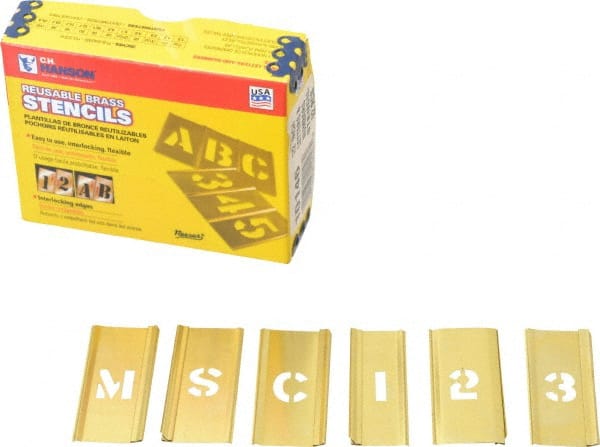 C.H. Hanson - 92 Piece, 1/2 Inch Character Size, Brass Stencil - Contains Three A Fonts - Exact Tooling