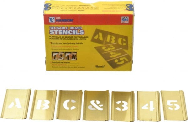C.H. Hanson - 92 Piece, 3/4 Inch Character Size, Brass Stencil - Contains Three A Fonts - Exact Tooling