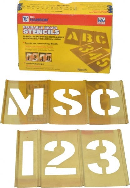 C.H. Hanson - 92 Piece, 3 Inch Character Size, Brass Stencil - Contains Three A Fonts - Exact Tooling