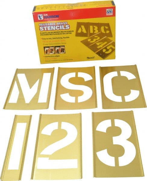 C.H. Hanson - 92 Piece, 5 Inch Character Size, Brass Stencil - Contains Three A Fonts - Exact Tooling