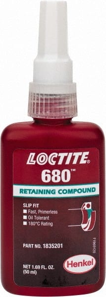 Loctite - 50 mL Bottle, Green, High Strength Liquid Retaining Compound - Series 680, 24 hr Full Cure Time, Heat Removal - Exact Tooling