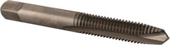 Made in USA - M8x1.25 Metric Coarse, 2 Flute, Bright Finish, High Speed Steel Spiral Point Tap - Plug Chamfer, Right Hand Thread, 2-23/32" OAL, 1-1/8" Thread Length, 0.318" Shank Diam, 6H Class of Fit - Exact Tooling