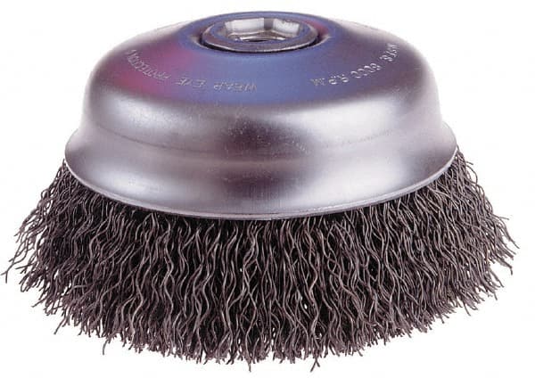 Osborn - 3-1/2" Diam, 5/8-11 Threaded Arbor, Steel Fill Cup Brush - 0.006 Wire Diam, 1" Trim Length, 7,500 Max RPM - Exact Tooling