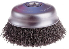Osborn - 3-1/2" Diam, 5/8-11 Threaded Arbor, Steel Fill Cup Brush - 0.006 Wire Diam, 1" Trim Length, 7,500 Max RPM - Exact Tooling