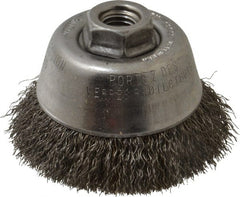 Osborn - 3-1/2" Diam, 5/8-11 Threaded Arbor, Steel Fill Cup Brush - 0.0118 Wire Diam, 1" Trim Length, 7,500 Max RPM - Exact Tooling