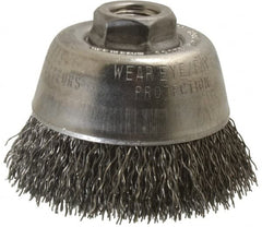 Osborn - 3-1/2" Diam, 5/8-11 Threaded Arbor, Steel Fill Cup Brush - 0.02 Wire Diam, 1" Trim Length, 7,500 Max RPM - Exact Tooling