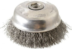 Osborn - 5" Diam, 5/8-11 Threaded Arbor, Steel Fill Cup Brush - 0.02 Wire Diam, 1-1/8" Trim Length, 8,000 Max RPM - Exact Tooling