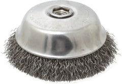 Osborn - 6" Diam, 5/8-11 Threaded Arbor, Steel Fill Cup Brush - 0.02 Wire Diam, 1-1/2" Trim Length, 7,000 Max RPM - Exact Tooling