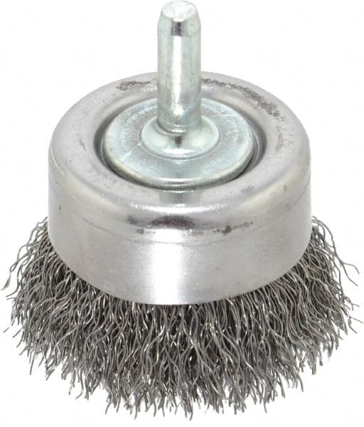 Osborn - 2" Diam, 1/4" Shank Diam, Steel Fill Cup Brush - 0.0118 Wire Diam, 5/8" Trim Length, 10,500 Max RPM - Exact Tooling