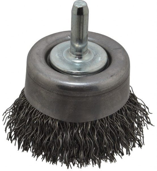 Osborn - 2" Diam, 1/4" Shank Diam, Steel Fill Cup Brush - 0.014 Wire Diam, 5/8" Trim Length, 10,500 Max RPM - Exact Tooling