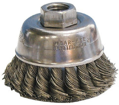 Anderson - 4" Diam, 5/8-11 Threaded Arbor, Steel Fill Cup Brush - 0.025 Wire Diam, 1-1/4" Trim Length, 9,000 Max RPM - Exact Tooling