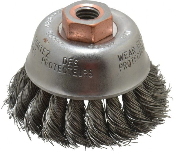 Osborn - 2-3/4" Diam, 1/2-13 Threaded Arbor, Steel Fill Cup Brush - 0.014 Wire Diam, 14,000 Max RPM - Exact Tooling