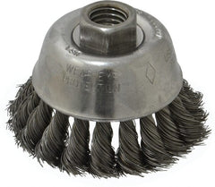 Osborn - 2-3/4" Diam, 5/8-11 Threaded Arbor, Steel Fill Cup Brush - 0.014 Wire Diam, 14,000 Max RPM - Exact Tooling
