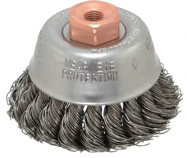 Osborn - 2-3/4" Diam, 3/8-24 Threaded Arbor, Steel Fill Cup Brush - 0.02 Wire Diam, 14,000 Max RPM - Exact Tooling