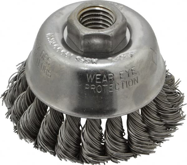 Osborn - 2-3/4" Diam, 5/8-11 Threaded Arbor, Steel Fill Cup Brush - 0.02 Wire Diam, 14,000 Max RPM - Exact Tooling