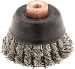 Osborn - 2-3/4" Diam, 3/8-24 Threaded Arbor, Stainless Steel Fill Cup Brush - 0.02 Wire Diam, 14,000 Max RPM - Exact Tooling