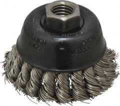 Osborn - 2-3/4" Diam, 5/8-11 Threaded Arbor, Stainless Steel Fill Cup Brush - 0.02 Wire Diam, 14,000 Max RPM - Exact Tooling