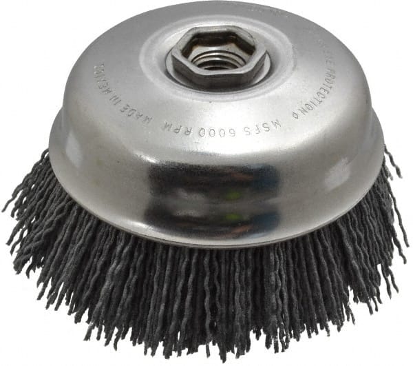 Osborn - 4" Diam, 5/8-11 Threaded Arbor Straight Wire Nylon Cup Brush - Medium Grade, 1-1/2" Trim Length, 6,000 Max RPM - Exact Tooling