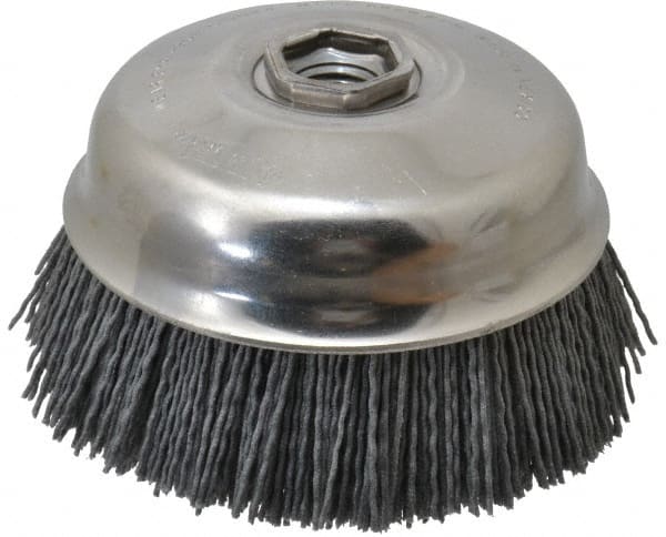 Osborn - 4" Diam, 5/8-11 Threaded Arbor Straight Wire Silicon Carbide Cup Brush - Fine Grade, 1-1/2" Trim Length, 6,000 Max RPM - Exact Tooling