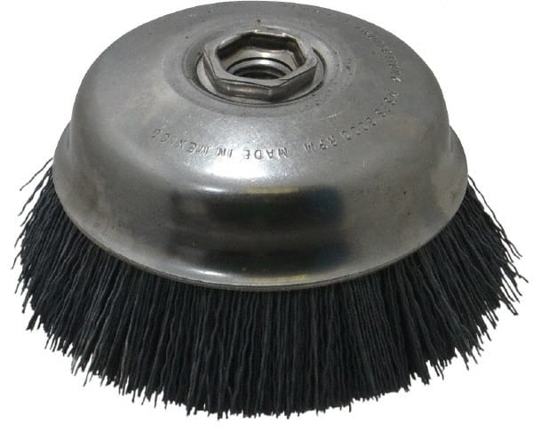Osborn - 4" Diam, 5/8-11 Threaded Arbor Straight Wire Silicon Carbide Cup Brush - Extra Fine Grade, 1-1/2" Trim Length, 6,000 Max RPM - Exact Tooling