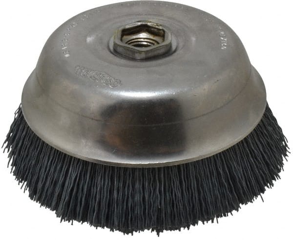 Osborn - 6" Diam, 5/8-11 Threaded Arbor Straight Wire Silicon Carbide Cup Brush - Extra Fine Grade, 1-1/2" Trim Length, 6,000 Max RPM - Exact Tooling