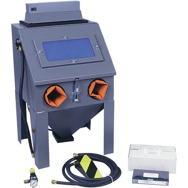 Econoline - 19" Wide x 33" High x 17" Deep Sand Blasting Cabinet - Suction Feed, 12" CFM at 80 PSI, 16" Working Height x 18 Working Width x 16" Working Depth, 18" Opening Length x 12" Wide Opening - Exact Tooling