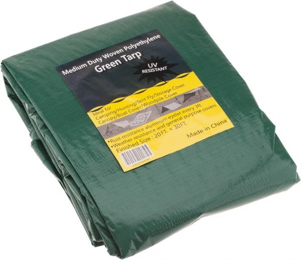 Value Collection - 30' Long x 20' Wide Polyethylene Tarp & Dust Cover - Green, 9 to 10 mil Thickness - Exact Tooling