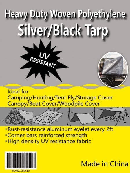 Value Collection - 40' Long x 30' Wide Polyethylene Tarp & Dust Cover - Black & Silver, Grommet, 11 to 12 mil Thickness - Exact Tooling