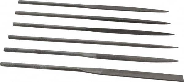 Value Collection - 6 Piece Swiss Pattern File Set - 6-1/4" Long, 2 Coarseness, Round Handle, Set Includes Equalling, Flat, Half Round, Round, Square, Three Square - Exact Tooling