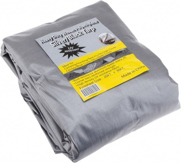 Value Collection - 30' Long x 20' Wide Polyethylene Tarp & Dust Cover - Black & Silver, Grommet, 11 to 12 mil Thickness - Exact Tooling