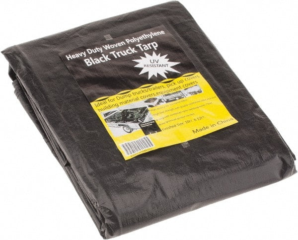 Value Collection - 12' Long x 10' Wide Polyethylene Tarp & Dust Cover - Black, Grommet, 11 to 12 mil Thickness - Exact Tooling