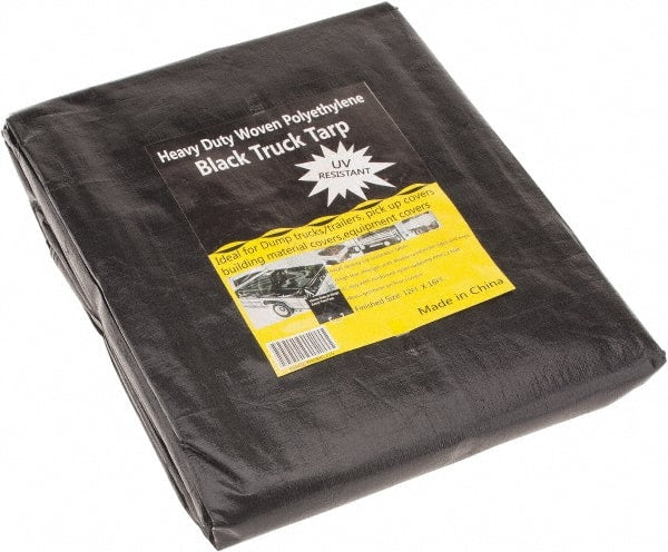 Value Collection - 16' Long x 12' Wide Polyethylene Tarp & Dust Cover - Black, Grommet, 11 to 12 mil Thickness - Exact Tooling