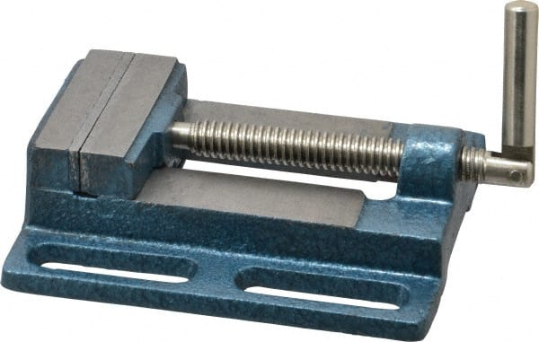 Interstate - 3-3/8" Jaw Opening Capacity x 3/4" Throat Depth, Horizontal Drill Press Vise - 3" Wide x 3/4" High Jaw, Stationary Base, Standard Speed, 7.28" OAL x 1.77" Overall Height, Cast Iron - Exact Tooling