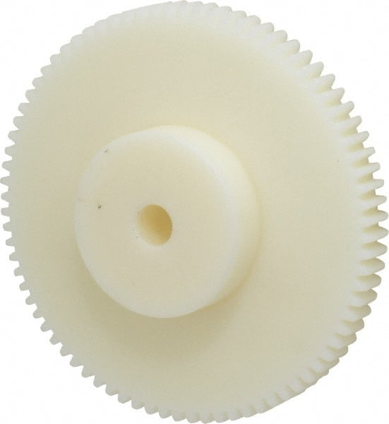 Poly Hi Solidur - 16 Pitch, 5" Pitch Diam, 5-1/8" OD, 80 Tooth Spur Gear - 1/2" Face Width, 1/2" Bore Diam, 2-1/4" Hub Diam, 14.5° Pressure Angle, Nylon - Exact Tooling