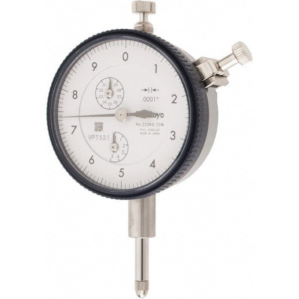 Mitutoyo - 1/2" Range, 0-10 Dial Reading, 0.0001" Graduation Dial Drop Indicator - 2-9/32" Dial, 0.01" Range per Revolution, 0.0008" Accuracy, Revolution Counter - Exact Tooling