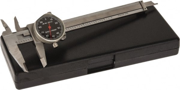 Value Collection - 0" to 4" Range, 0.001" Graduation, 0.1" per Revolution, Dial Caliper - Black Face, 1.18" Jaw Length - Exact Tooling