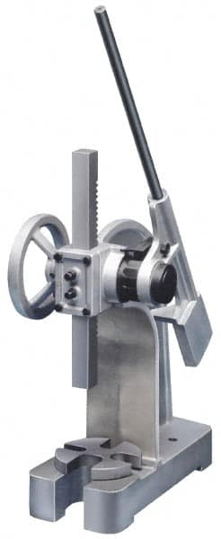 Interstate - 1-7/8" Ram, 5-15/16" Throat Depth, 2 Ton Manual Arbor Press - 8-1/2" Max Work Height x 11-7/8" Max Work Width, Ratchet Leverage, 25:1 Leverage Ratio, 6-1/4" Base Width x 15-3/4" Base Depth - Exact Tooling
