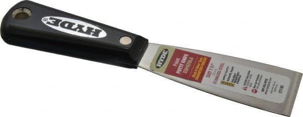 Hyde Tools - 1-1/2" Wide Stainless Steel Putty Knife - Stiff, Nylon Handle, 7-3/4" OAL - Exact Tooling