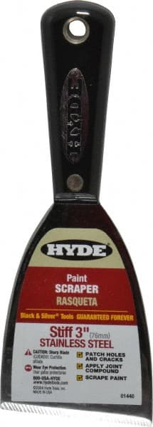 Hyde Tools - Stiff Stainless Steel 1-Edge Scraper - 3" Blade Width, Nylon Handle - Exact Tooling