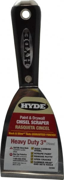 Hyde Tools - 3" Wide Carbon Steel Putty Knife - Stiff, Nylon/Hammerhead Handle - Exact Tooling