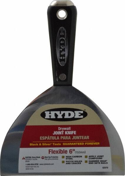 Hyde Tools - 6" Wide Carbon Steel Taping Knife - Flexible, Hammerhead Nylon Handle, 8-1/2" OAL - Exact Tooling
