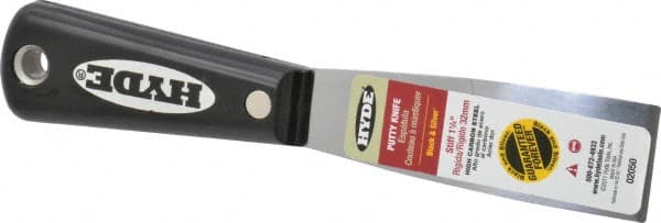 Hyde Tools - 1-1/4" Wide Steel Putty Knife - Stiff, Nylon Handle, 7-1/2" OAL - Exact Tooling