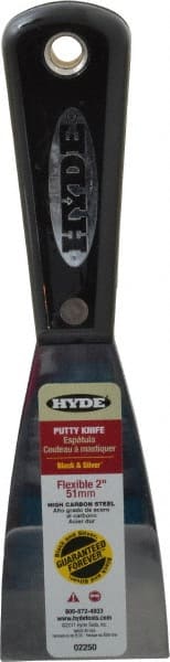 Hyde Tools - 2" Wide Steel Putty Knife - Flexible, Nylon Handle, 7-3/4" OAL - Exact Tooling