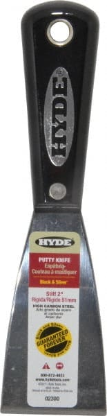 Hyde Tools - 2" Wide Steel Putty Knife - Stiff, Nylon Handle, 7-3/4" OAL - Exact Tooling