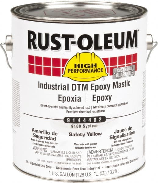 Rust-Oleum - 1 Gal Gloss Safety Yellow Epoxy Mastic - 100 to 225 Sq Ft/Gal Coverage, <340 g/L VOC Content, Direct to Metal - Exact Tooling