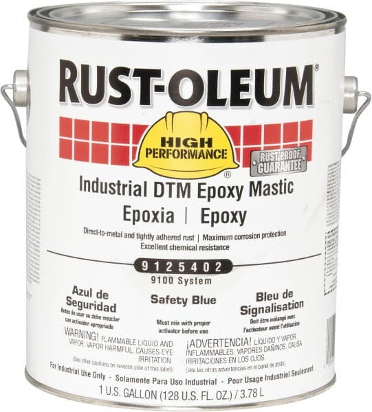 Rust-Oleum - 1 Gal Gloss Safety Blue Epoxy Mastic - 100 to 225 Sq Ft/Gal Coverage, <340 g/L VOC Content, Direct to Metal - Exact Tooling