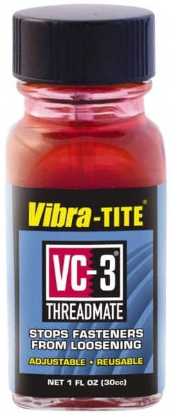 Vibra-Tite - 1 Fluid Ounce Bottle, Red, Low Strength Threadlocker - Series VC-3, 24 hr Full Cure Time, Hand Tool, Heat Removal - Exact Tooling