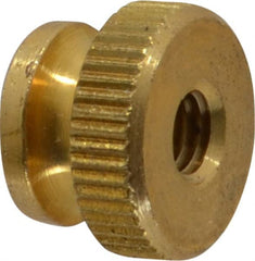 Electro Hardware - #10-32 UNF Thread, Uncoated, Grade B-633 Brass Round Knurled Thumb Nut - 11/32" Overall Height, 1/2" Head Diam - Exact Tooling