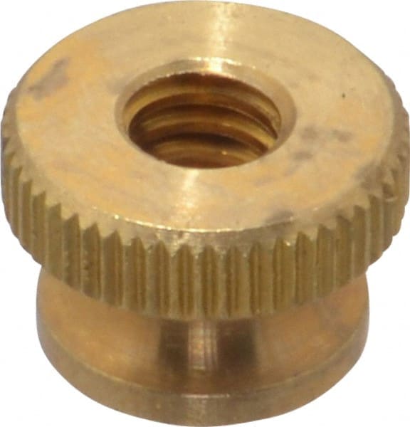 Electro Hardware - 1/4-20" UNC Thread, Uncoated, Grade B-633 Brass Round Knurled Thumb Nut - 3/8" Overall Height, 9/16" Head Diam - Exact Tooling