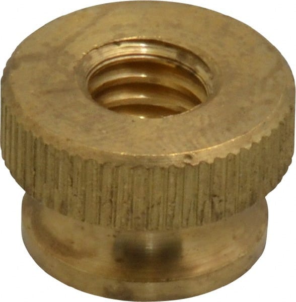 Electro Hardware - 5/16-18" UNC Thread, Uncoated, Grade B-633 Brass Round Knurled Thumb Nut - 13/32" Overall Height, 5/8" Head Diam - Exact Tooling